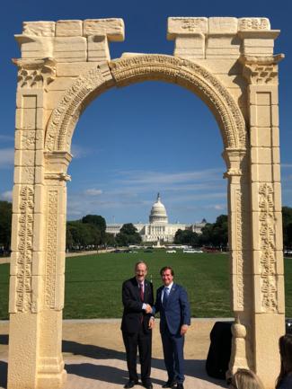 Ranking Member Engel & Chmn. Royce beneath the recreated Arch of Palmyra